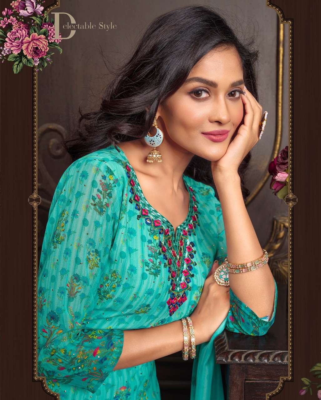 Lily & Lali-Florence-Digital-Print-Handwork-Mirror-Embroidery-Heavy-Georgette-Kurti-Inner-Gharara-Pocket-Dupatta-10032-U